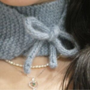 Handmade crochet Gray Knit Scarf with Bow